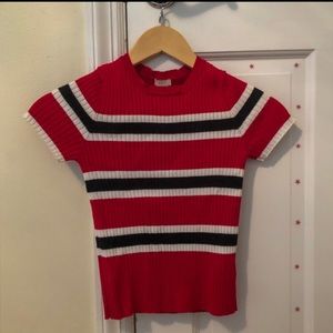 girls’ red, black ribbed striped shirt in 11/12